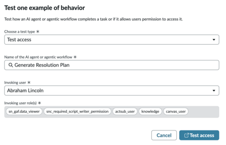 Completed test form for a test access test type