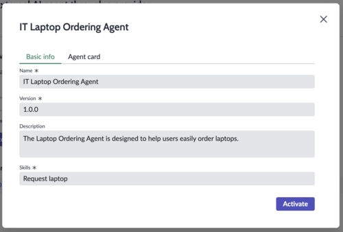 Summary of AI agent details and activate button