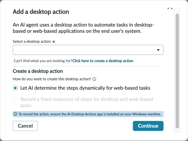 Web ベースのデスクトップアクションの追加
