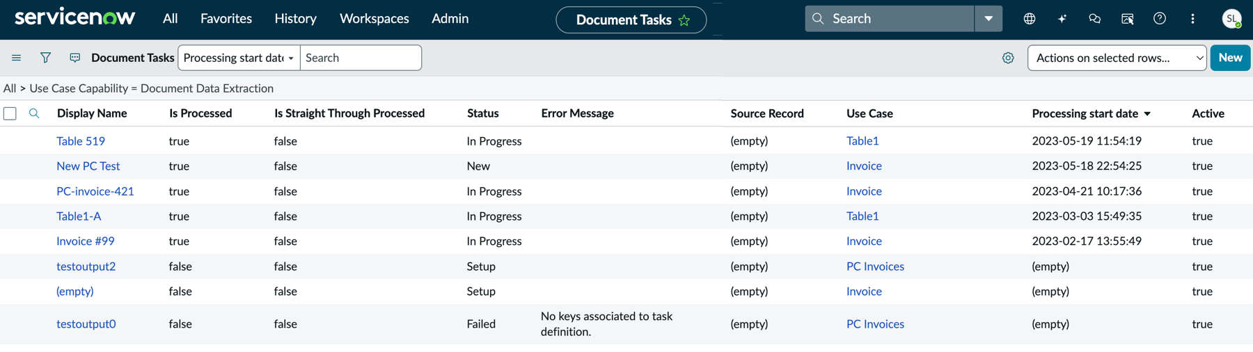 List of document tasks.