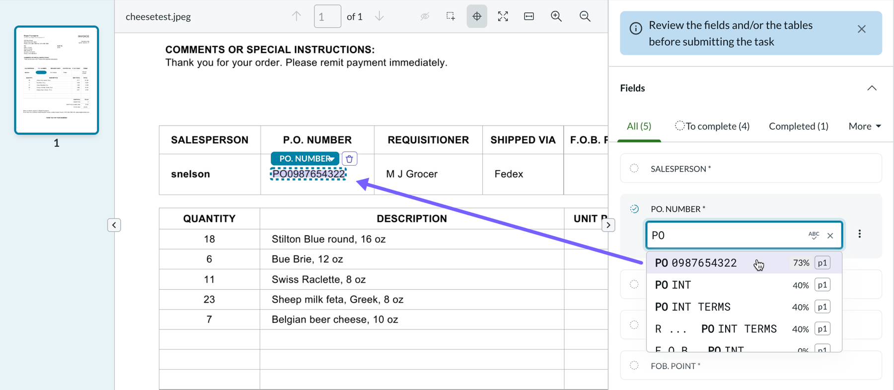Document panel showing a highlighted recommendation.