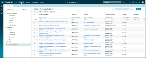 All Security Tasks tab showing a list of tasks and their priority.
