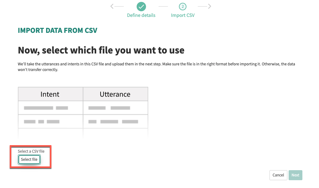Import CSV screen for importing data from CSV.
