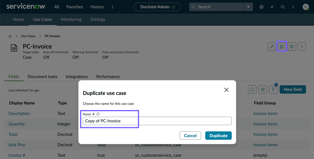 Duplicate use case modal.