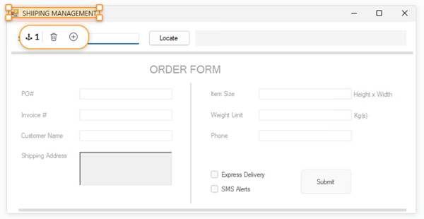 Screen capture of the Shipping Management app with anchor added on the Window title