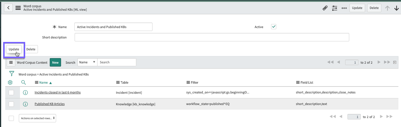 This image shows the two content components you've created for your word corpus.