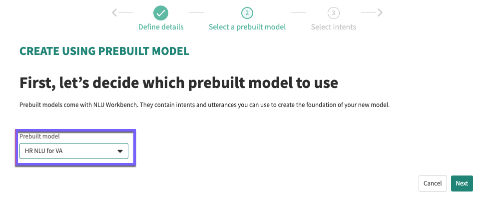 Select a pre-built model screen.