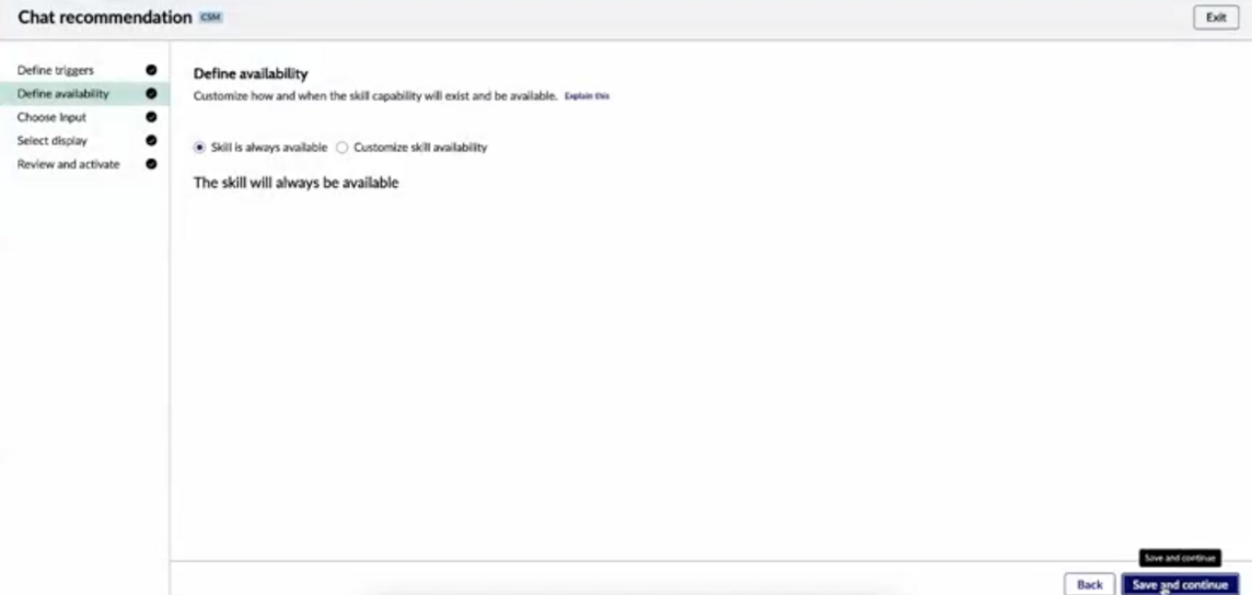 Now Assistチャットの推奨事項の可用性を定義