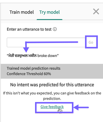 A user mistakenly submits an utterance that has more than one language, so the user provides feedback