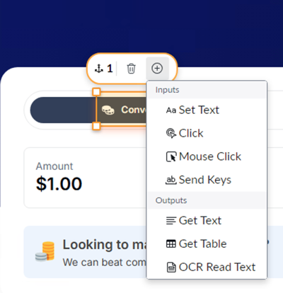 Screen capture of an app with anchor added, displaying various type of input and output steps.