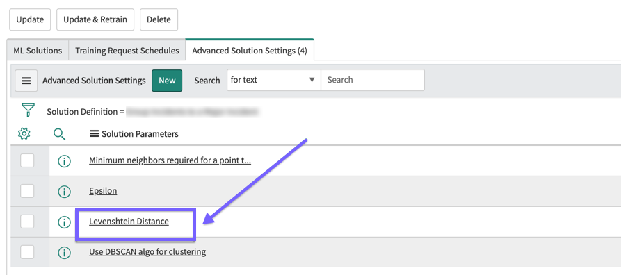 When you submit the record you created, the Levenshtein Distance solution parameter appears on your clustering solution definition form.