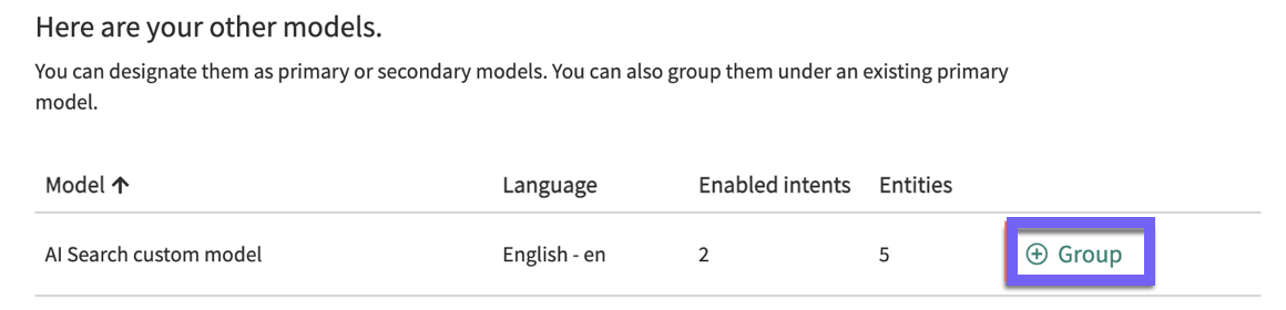 In the section Here are your other models, the Group function is highlighted.