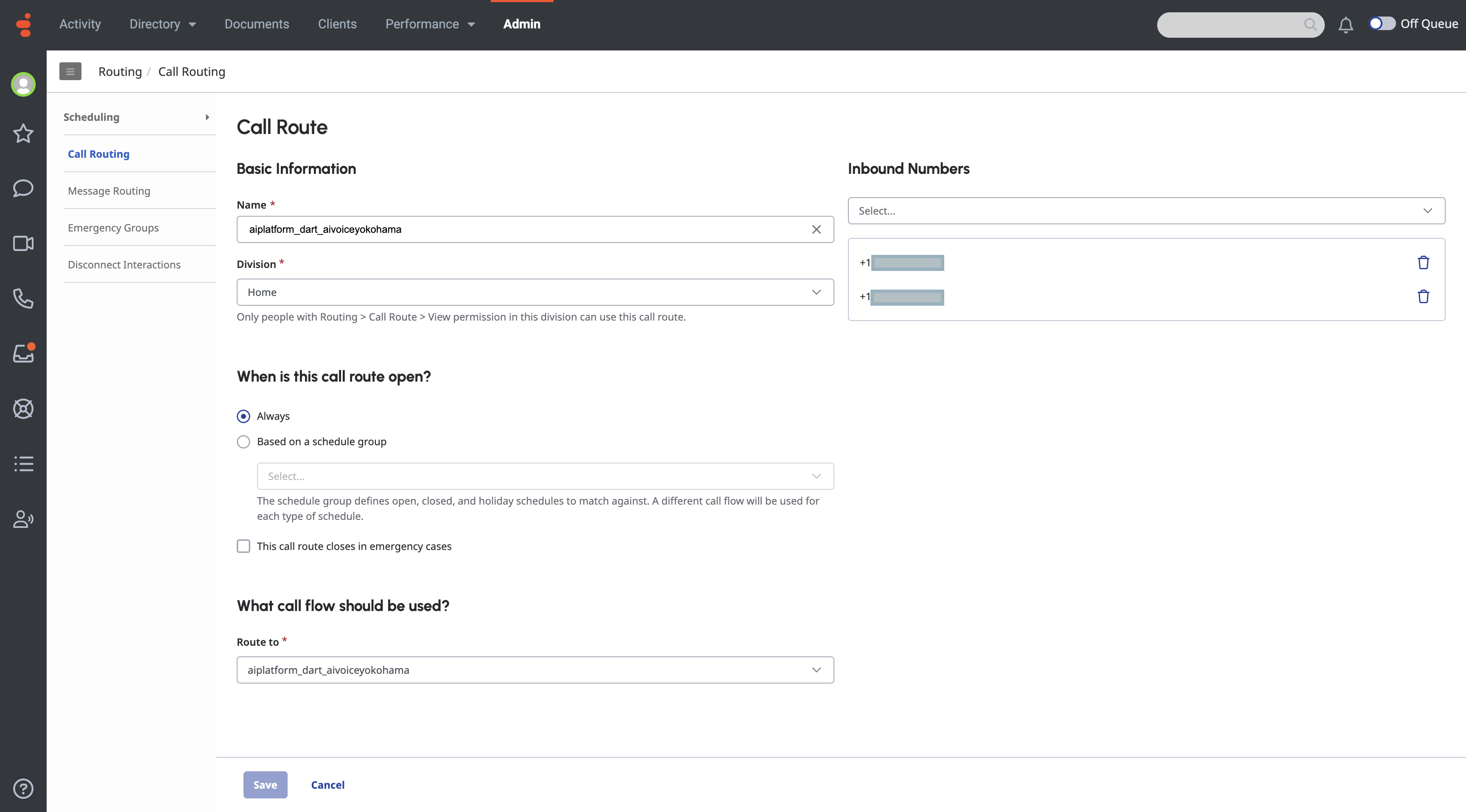 Genesys Cloud サービスでのコールルーティングセットアップ。