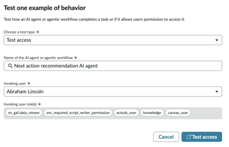 Completed test form for a test access test type
