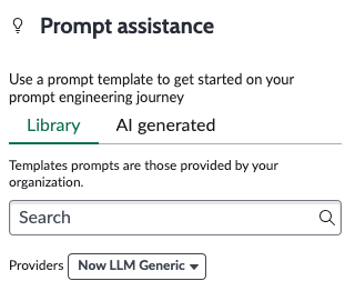 Prompt assistance prompt library search panel