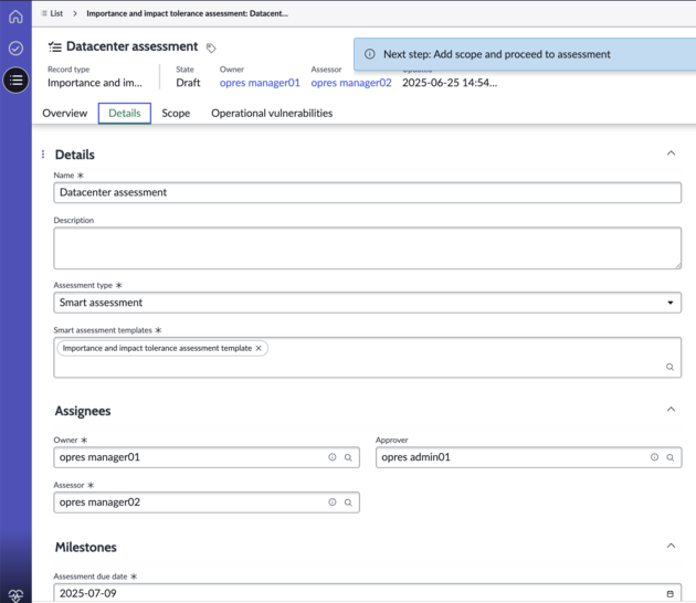 Importance and impact tolerance assessment.