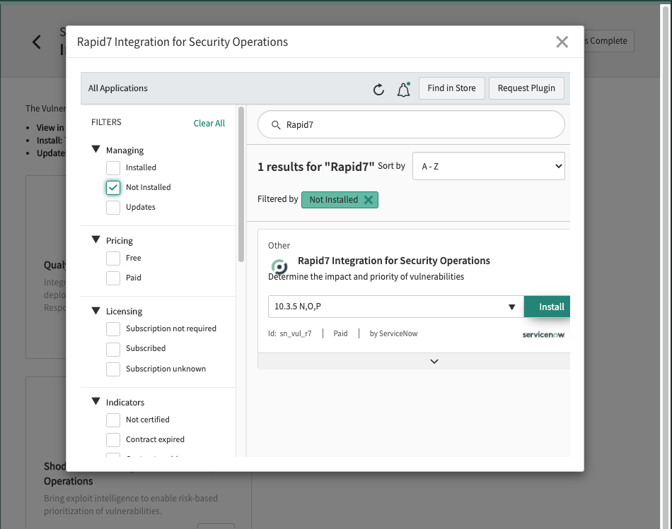 Application listing with the Install button active.