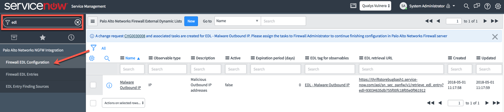 Select Firewall EDL Configuration.