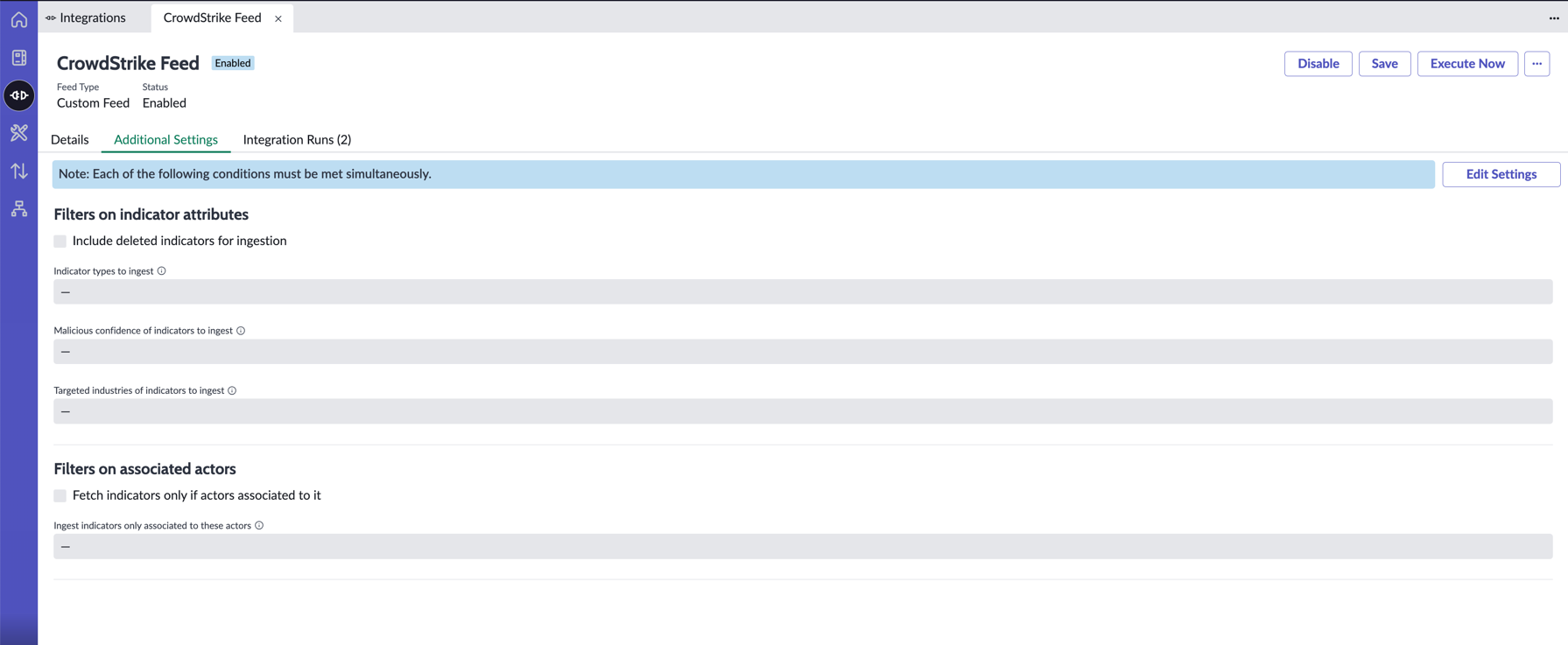 CrowdStrike additional settings tab