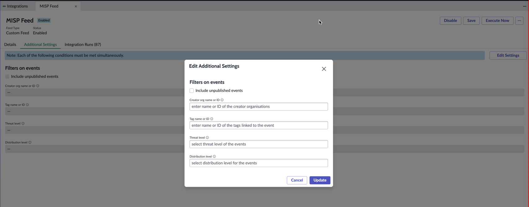 MISP edit additional settings.