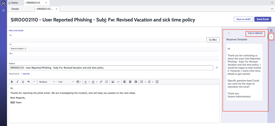 Compose email template.