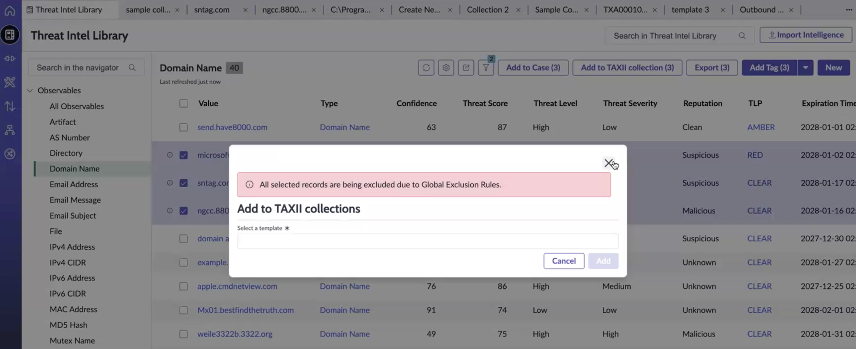 Excluded records on Add to TAXII Collections