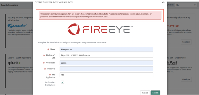 FireEye configuration validation resulted in an error
