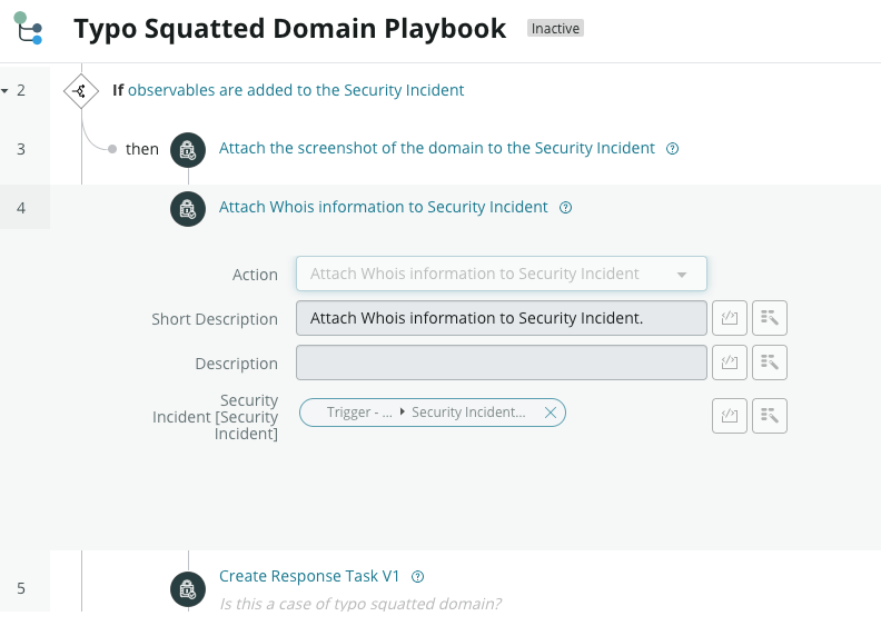 Response tasks to check if the observables are added to the security incident.