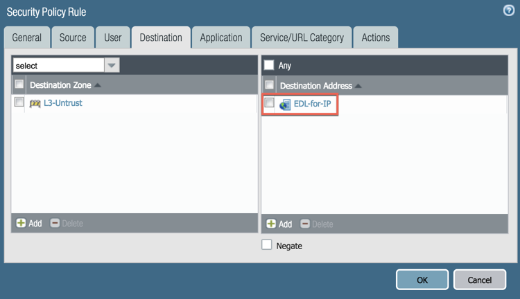 Task to select Destination Address.