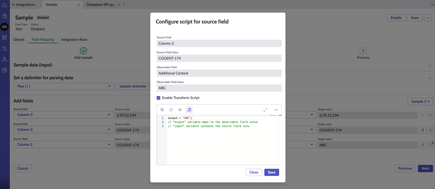 TISC Field Mapping Transform Script