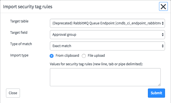 Import security tag rules