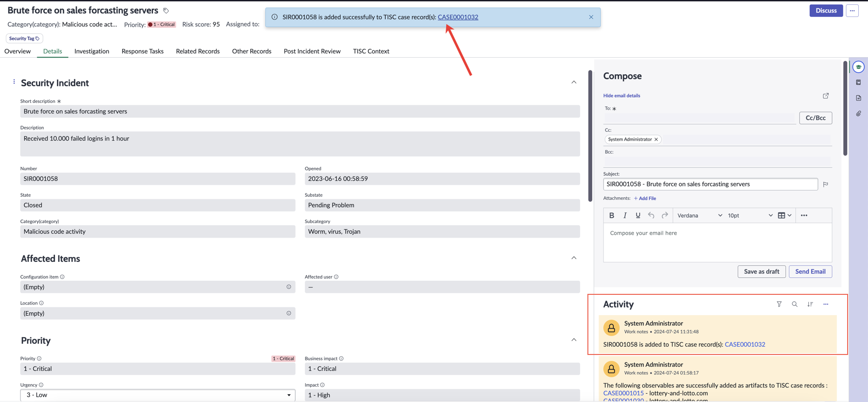 Security incident case is added successfully.