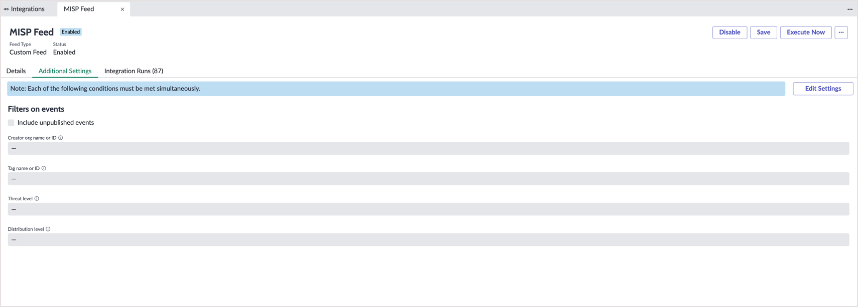 MISP feed- additional settings