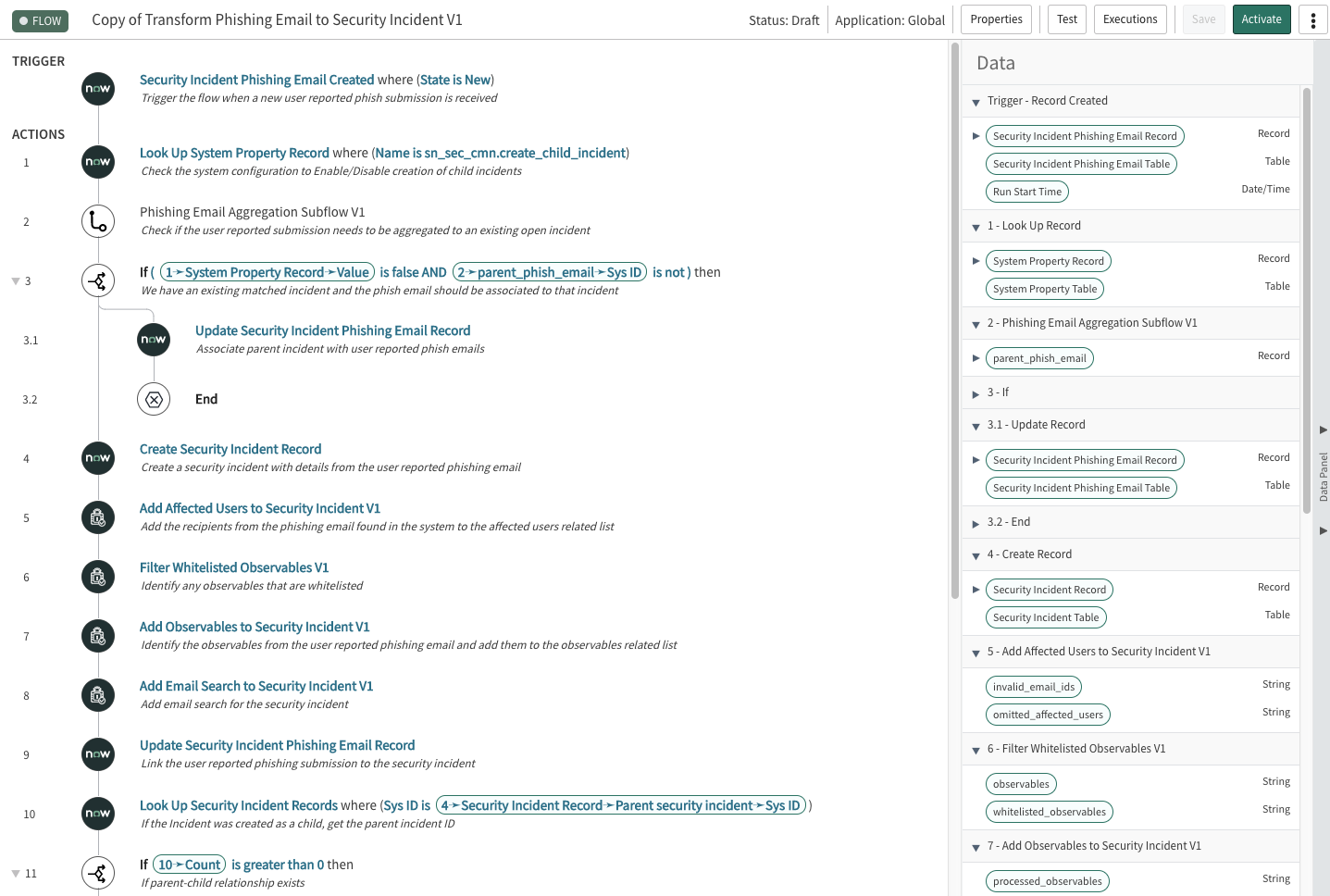 Transform Phishing Email to Security Incidents flow