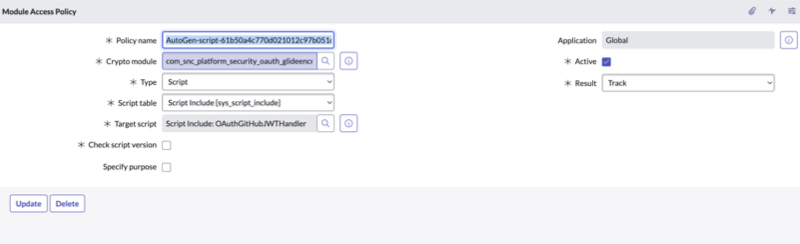 Crypto module field with Script Include OAuthGitHubJWTHandler