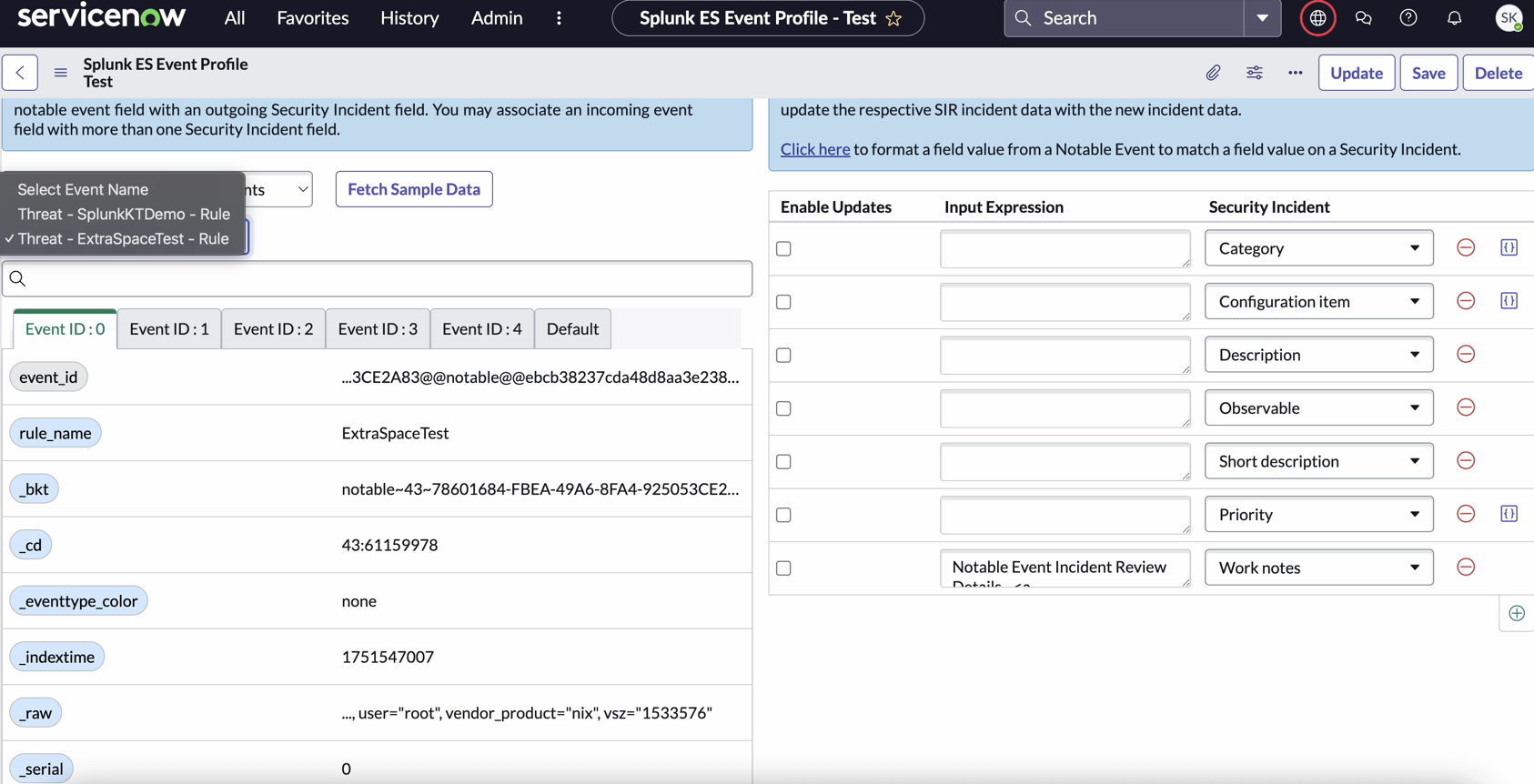 Default mapping for scheduled notable events