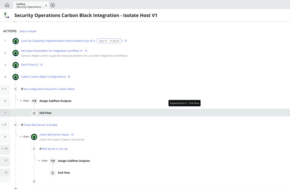 Flow designer for Security Operations Carbon Black Integration - Isolate Host