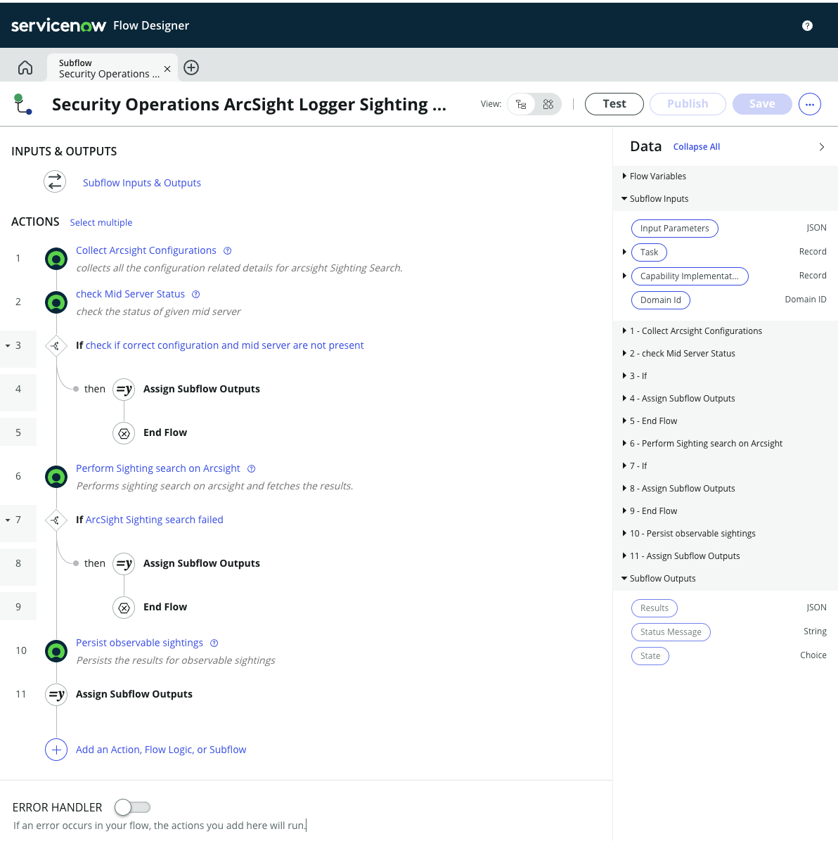 Flow Designer for Security Operations - ArcSight Logger Sightings Search