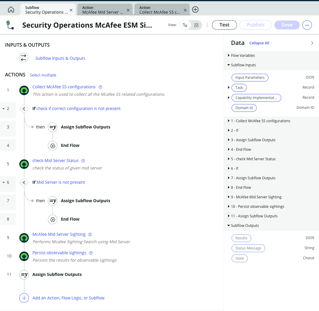 Flow Designer for Security Operations - McAfee ESM Sightings Search
