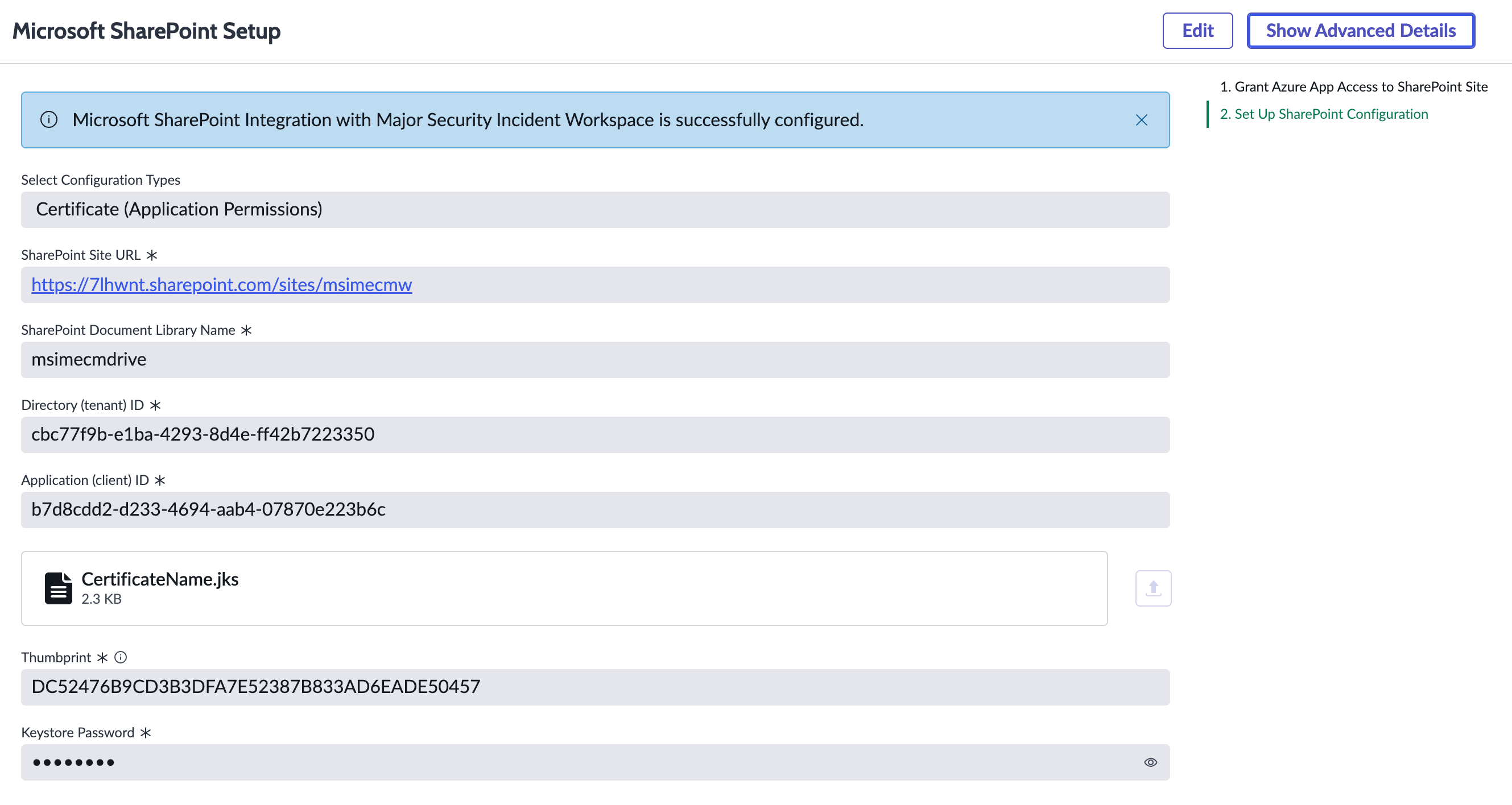 SharePoint setup for certificate