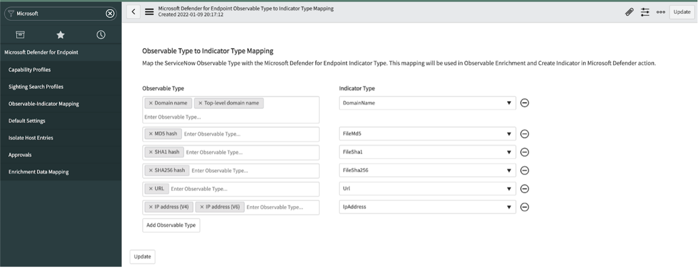 Map the Microsoft Defender for Endpoint indicator types