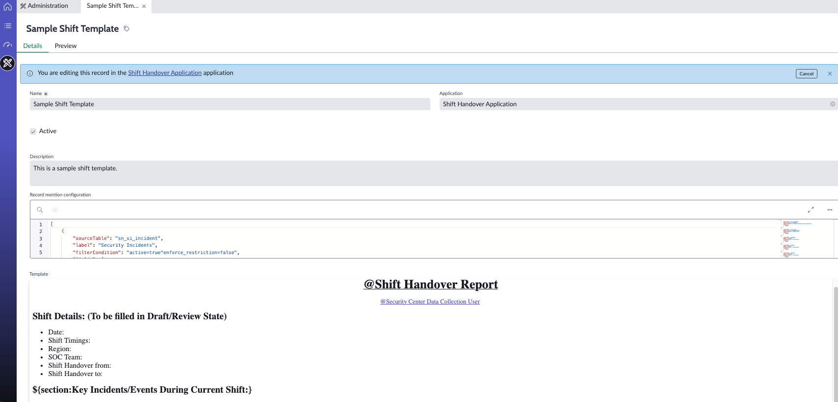 Create a new Shift Handover template