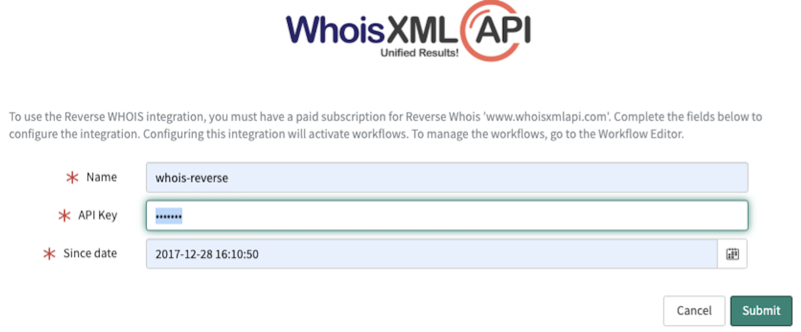 Reverse Whois API Configuration completed configuration.