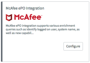 McAfee ePO Integration tile.