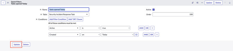 Quick Filters: Tasks opened today