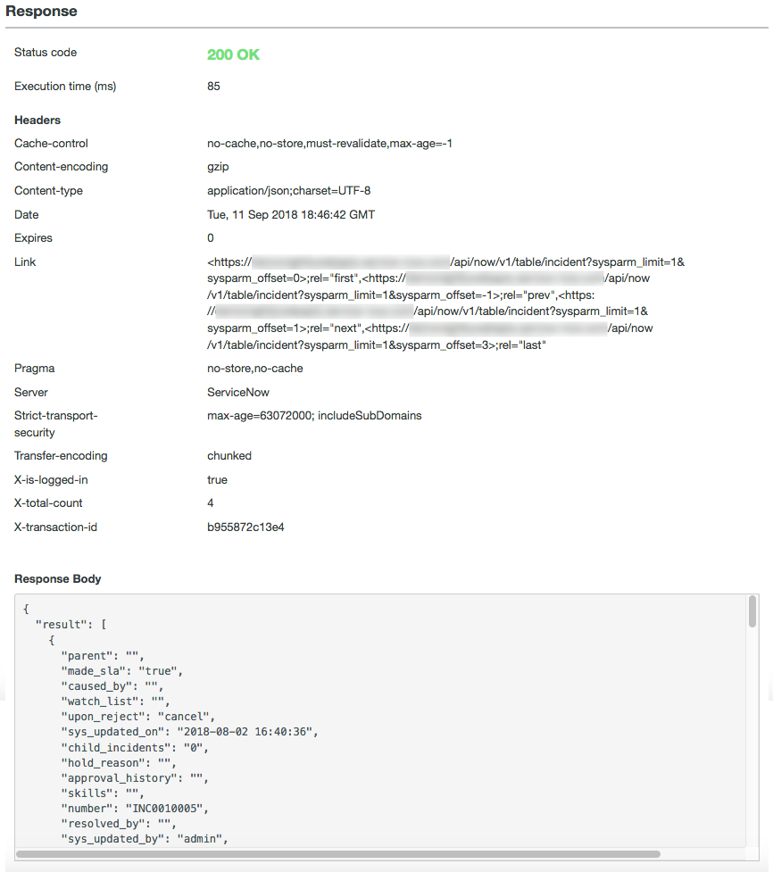 Resposta GET do Explorador de REST API