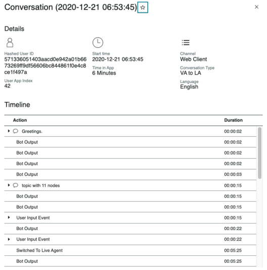Virtual Agent chat details dialog box.