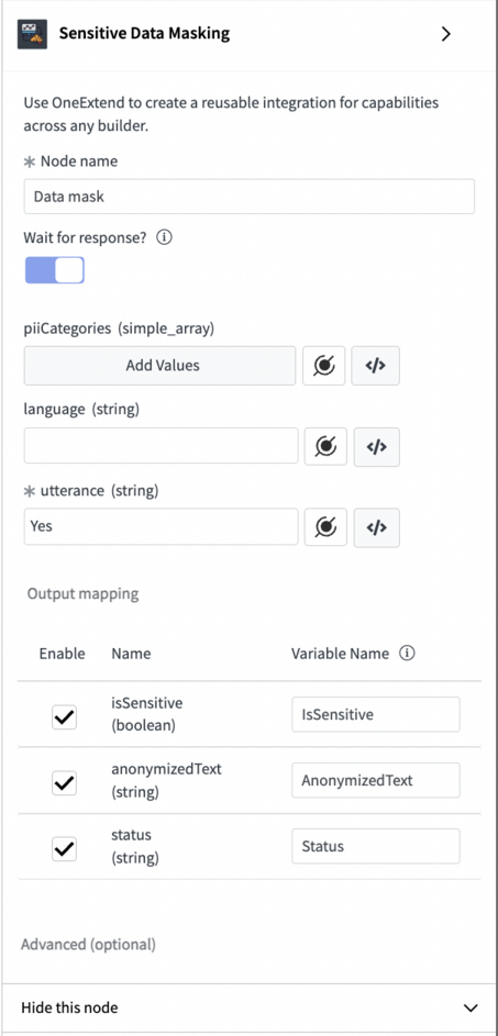 Sensitive Data Masking capability properties.