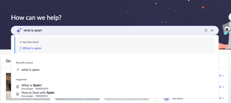 Type-ahead portal search for what is spam.
