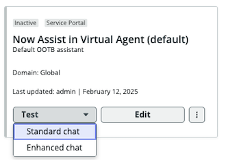 Option to select standard or enhanced chat when testing an assistant.